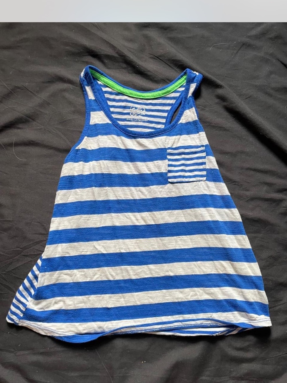 Justice Blue & White Striped Tank with Green Neck Trim
